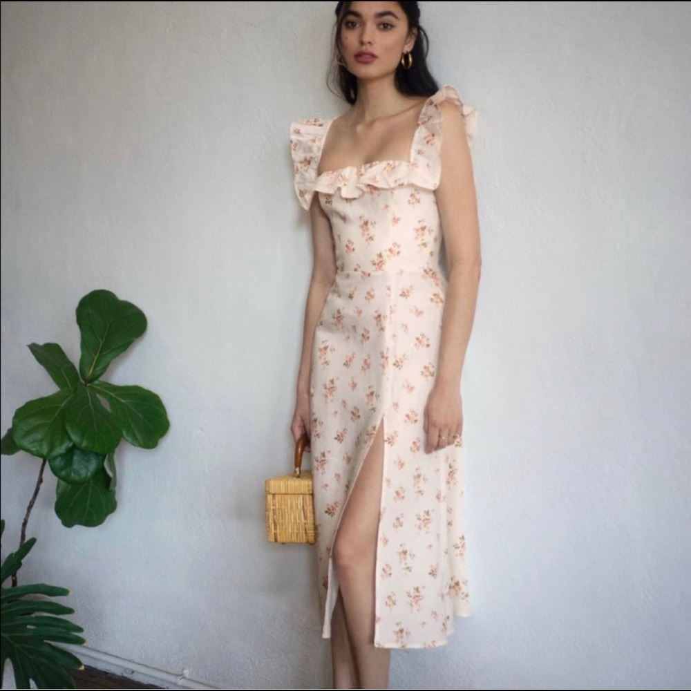 Floral Ruffle Midi Dress with Slit